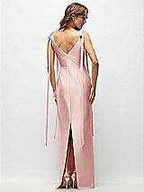 Rear View Thumbnail - Rose Bateau Neck Satin Column Maxi Dress with Exaggerated Tail Bow Straps