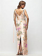Rear View Thumbnail - Butterfly Botanica Pink Sand Floral Bateau Neck Satin Column Maxi Dress with Exaggerated Tail Bow Straps