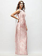 Side View Thumbnail - Bow And Blossom Print Floral Bateau Neck Satin Column Maxi Dress with Exaggerated Tail Bow Straps