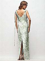 Rear View Thumbnail - Sage Cottage Rose Floral Bateau Neck Satin Column Maxi Dress with Exaggerated Tail Bow Straps
