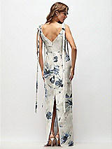 Rear View Thumbnail - Inkwash Blue Floral Floral Bateau Neck Satin Column Maxi Dress with Exaggerated Tail Bow Straps