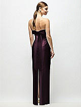 Side View Thumbnail - Deep Plum Strapless Cuff Satin Maxi Dress with Column Skirt & Back Bow