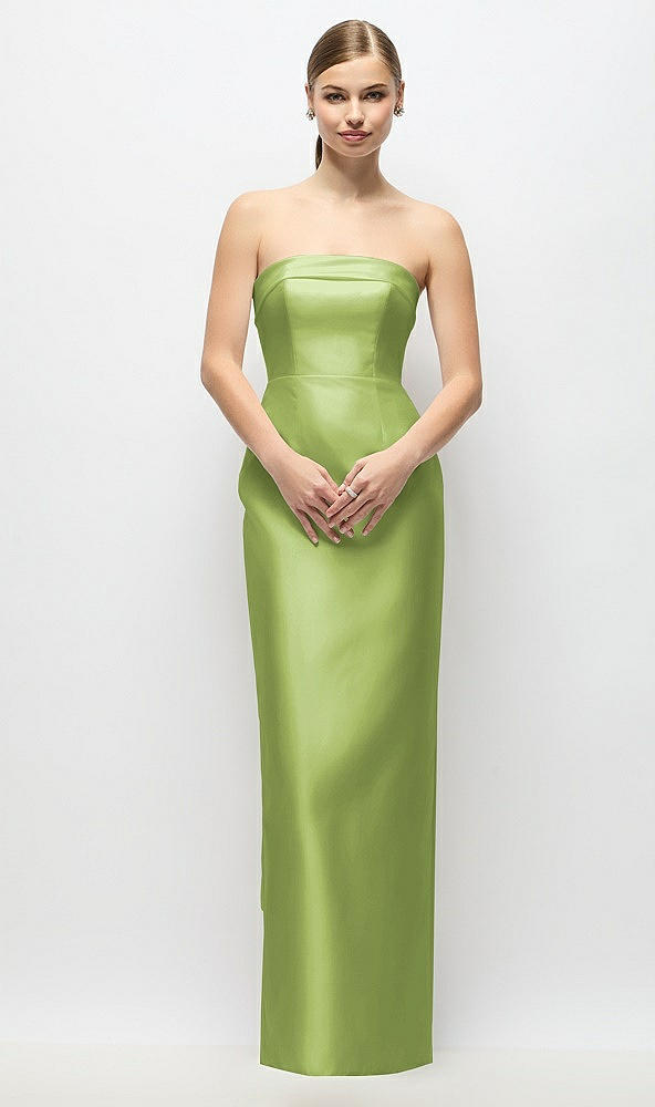 Back View - Mojito Strapless Cuff Satin Maxi Dress with Column Skirt & Back Bow 