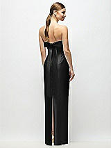 Side View Thumbnail - Black Strapless Cuff Satin Maxi Dress with Column Skirt & Back Bow