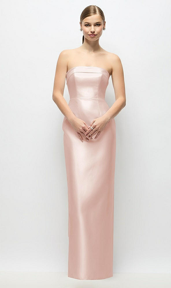 Back View - Blush Strapless Cuff Satin Maxi Dress with Column Skirt & Back Bow