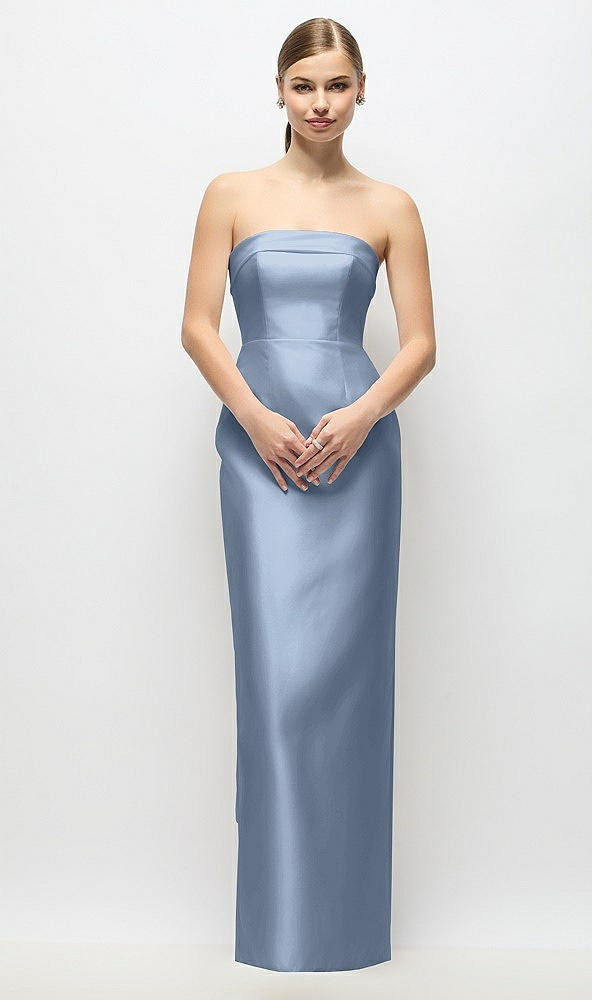 Back View - Cloudy Strapless Cuff Satin Maxi Dress with Column Skirt & Back Bow