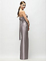 Front View Thumbnail - Cashmere Gray Strapless Cuff Satin Maxi Dress with Column Skirt & Back Bow 
