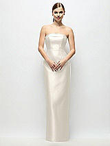 Rear View Thumbnail - Ivory Strapless Cuff Satin Maxi Dress with Column Skirt & Back Bow
