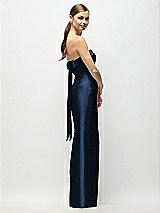 Front View Thumbnail - Midnight Navy Strapless Cuff Satin Maxi Dress with Column Skirt & Back Bow