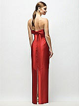Side View Thumbnail - Poppy Red Strapless Cuff Satin Maxi Dress with Column Skirt & Back Bow 