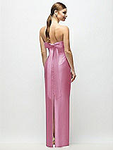 Side View Thumbnail - Powder Pink Strapless Cuff Satin Maxi Dress with Column Skirt & Back Bow 