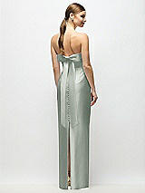 Side View Thumbnail - Willow Green Strapless Cuff Satin Maxi Dress with Column Skirt & Back Bow