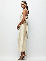 Front View Thumbnail - Champagne Strapless Cuff Satin Midi Dress with Column Skirt & Back Bow