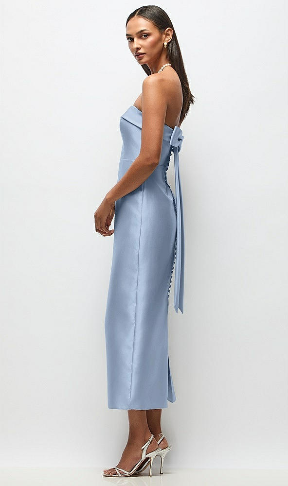 Front View - Cloudy Strapless Cuff Satin Midi Dress with Column Skirt & Back Bow
