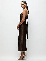 Front View Thumbnail - Espresso Strapless Cuff Satin Midi Dress with Column Skirt & Back Bow