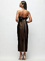 Side View Thumbnail - Espresso Strapless Cuff Satin Midi Dress with Column Skirt & Back Bow