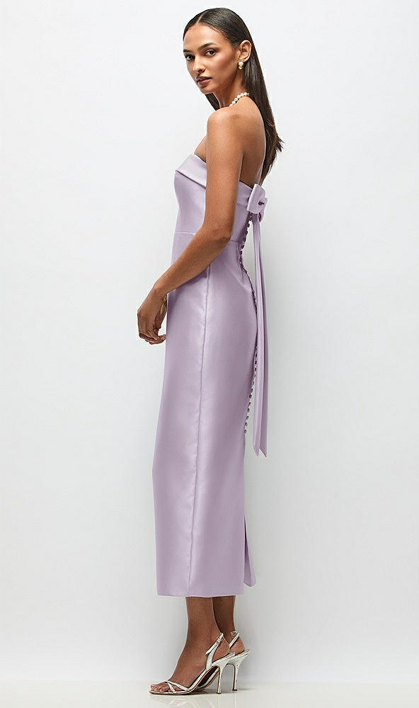Front View - Lilac Haze Strapless Cuff Satin Midi Dress with Column Skirt & Back Bow