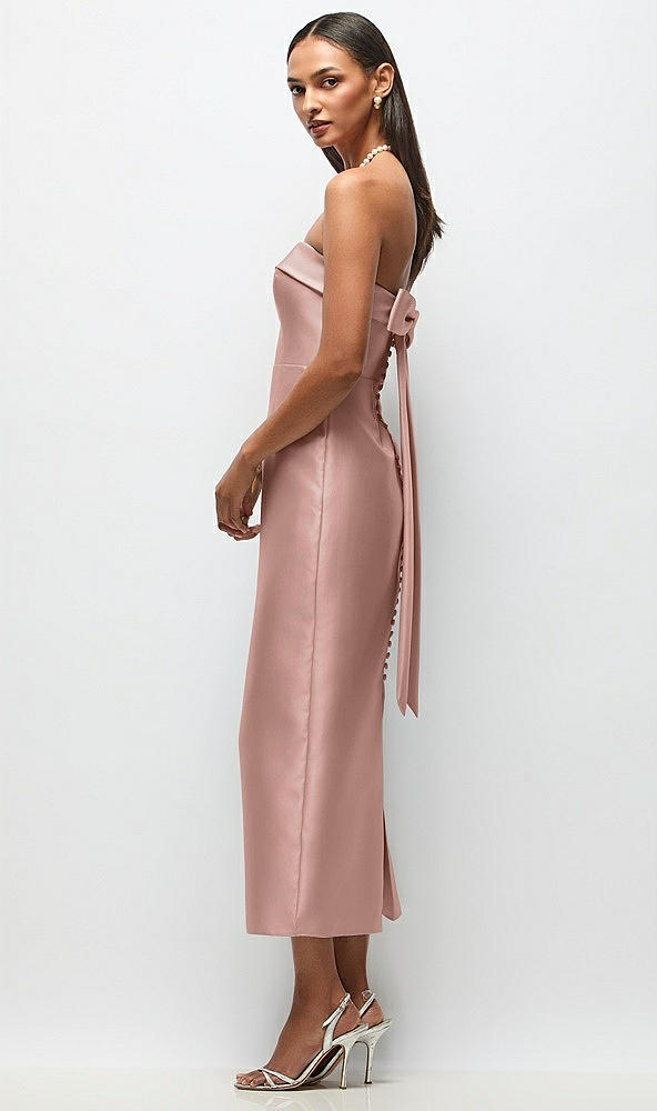 Front View - Neu Nude Strapless Cuff Satin Midi Dress with Column Skirt & Back Bow