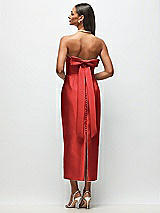 Side View Thumbnail - Poppy Red Strapless Cuff Satin Midi Dress with Column Skirt & Back Bow 