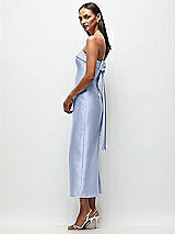 Front View Thumbnail - Sky Blue Strapless Cuff Satin Midi Dress with Column Skirt & Back Bow