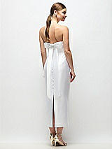 Side View Thumbnail - White Strapless Cuff Satin Midi Dress with Column Skirt & Back Bow 