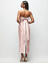 Rear View Thumbnail - Bow And Blossom Print Strapless Cuff Floral Satin Midi Dress with Column Skirt & Back Bow