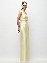 Side View Thumbnail - Butter Yellow Scoop Neck Satin Column Maxi Dress with Bow at Empire Waist