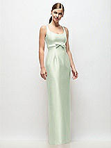 Front View Thumbnail - Mint Green Scoop Neck Satin Column Maxi Dress with Bow at Empire Waist