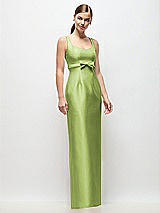 Front View Thumbnail - Mojito Scoop Neck Satin Column Maxi Dress with Bow at Empire Waist