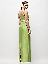 Rear View Thumbnail - Mojito Scoop Neck Satin Column Maxi Dress with Bow at Empire Waist