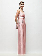 Side View Thumbnail - Ballet Pink Scoop Neck Satin Column Maxi Dress with Bow at Empire Waist