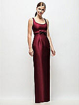 Front View Thumbnail - Cabernet Scoop Neck Satin Column Maxi Dress with Bow at Empire Waist