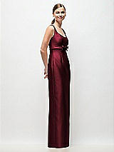 Side View Thumbnail - Cabernet Scoop Neck Satin Column Maxi Dress with Bow at Empire Waist