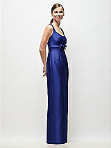 Side View Thumbnail - Cobalt Blue Scoop Neck Satin Column Maxi Dress with Bow at Empire Waist