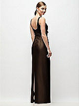 Rear View Thumbnail - Espresso Scoop Neck Satin Column Maxi Dress with Bow at Empire Waist