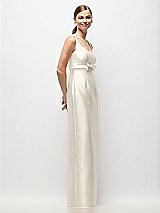 Side View Thumbnail - Ivory Scoop Neck Satin Column Maxi Dress with Bow at Empire Waist