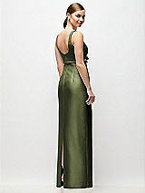 Rear View Thumbnail - Olive Green Scoop Neck Satin Column Maxi Dress with Bow at Empire Waist