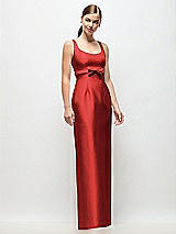 Front View Thumbnail - Poppy Red Scoop Neck Satin Column Maxi Dress with Bow at Empire Waist