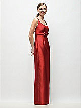 Side View Thumbnail - Poppy Red Scoop Neck Satin Column Maxi Dress with Bow at Empire Waist