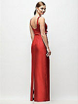 Rear View Thumbnail - Poppy Red Scoop Neck Satin Column Maxi Dress with Bow at Empire Waist