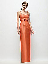 Front View Thumbnail - Portofino Orange Scoop Neck Satin Column Maxi Dress with Bow at Empire Waist