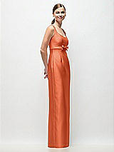 Side View Thumbnail - Portofino Orange Scoop Neck Satin Column Maxi Dress with Bow at Empire Waist