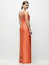 Rear View Thumbnail - Portofino Orange Scoop Neck Satin Column Maxi Dress with Bow at Empire Waist