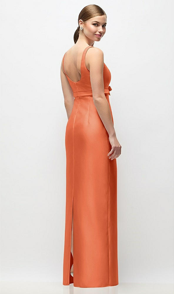 Back View - Portofino Orange Scoop Neck Satin Column Maxi Dress with Bow at Empire Waist
