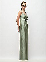 Side View Thumbnail - Sage Scoop Neck Satin Column Maxi Dress with Bow at Empire Waist