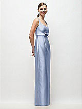 Side View Thumbnail - Sky Blue Scoop Neck Satin Column Maxi Dress with Bow at Empire Waist