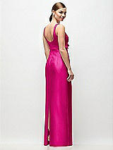 Rear View Thumbnail - Think Pink Scoop Neck Satin Column Maxi Dress with Bow at Empire Waist