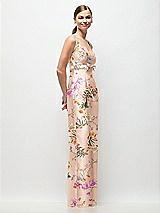 Side View Thumbnail - Butterfly Botanica Pink Sand Scoop Neck Floral Satin Column Maxi Dress with Bow at Empire Waist