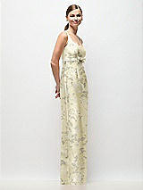 Side View Thumbnail - Butter Yellow Floral Scoop Neck Floral Satin Column Maxi Dress with Bow at Empire Waist