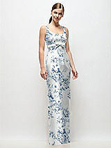 Front View Thumbnail - Cottage Rose Larkspur Scoop Neck Floral Satin Column Maxi Dress with Bow at Empire Waist